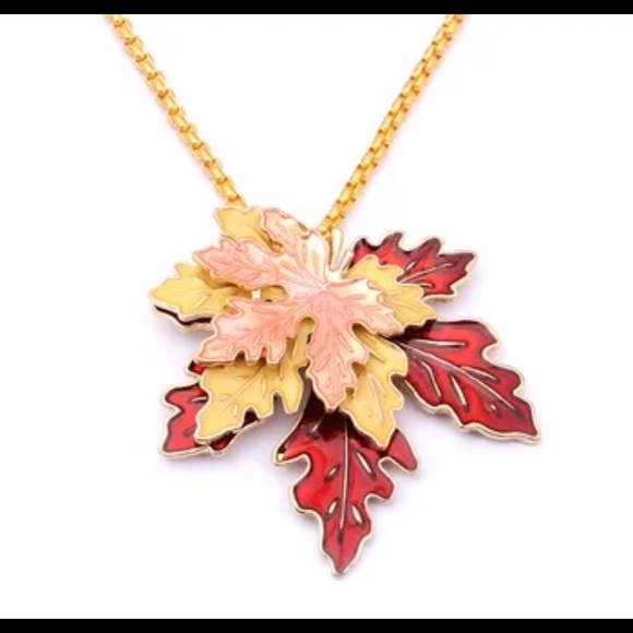 Orange Red Yellow Fall Colored Maple Leaves Necklace 🍁 - Picture 3 of 7
